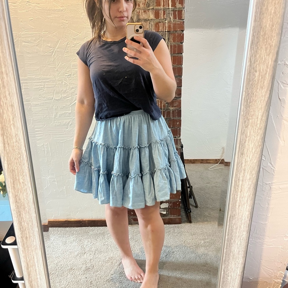 DKNY Blue Mini Skater Skirt Tiered Casual